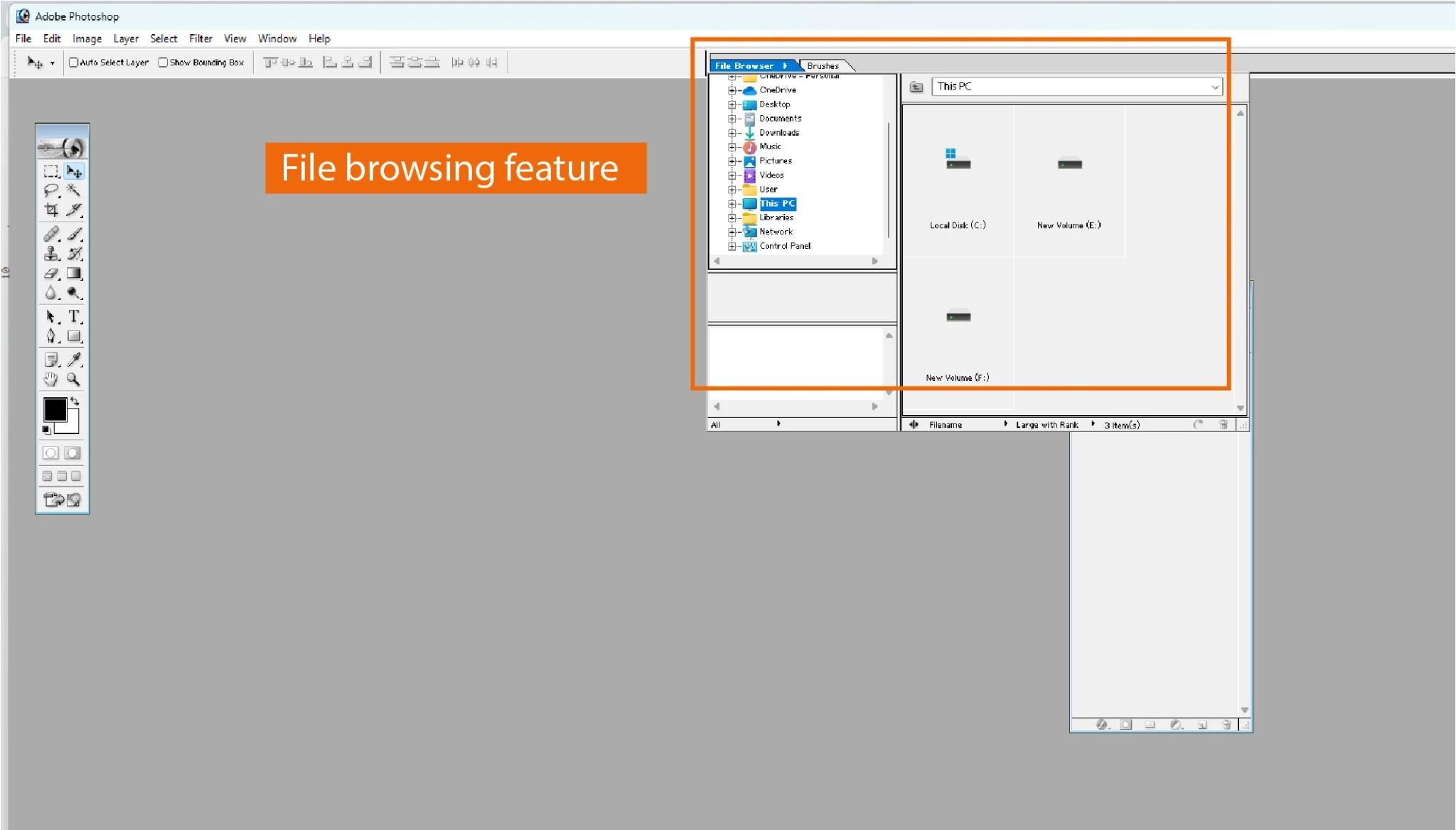 File Browsing feature in Adobe Photoshop 7.0 showing the built-in image management panel