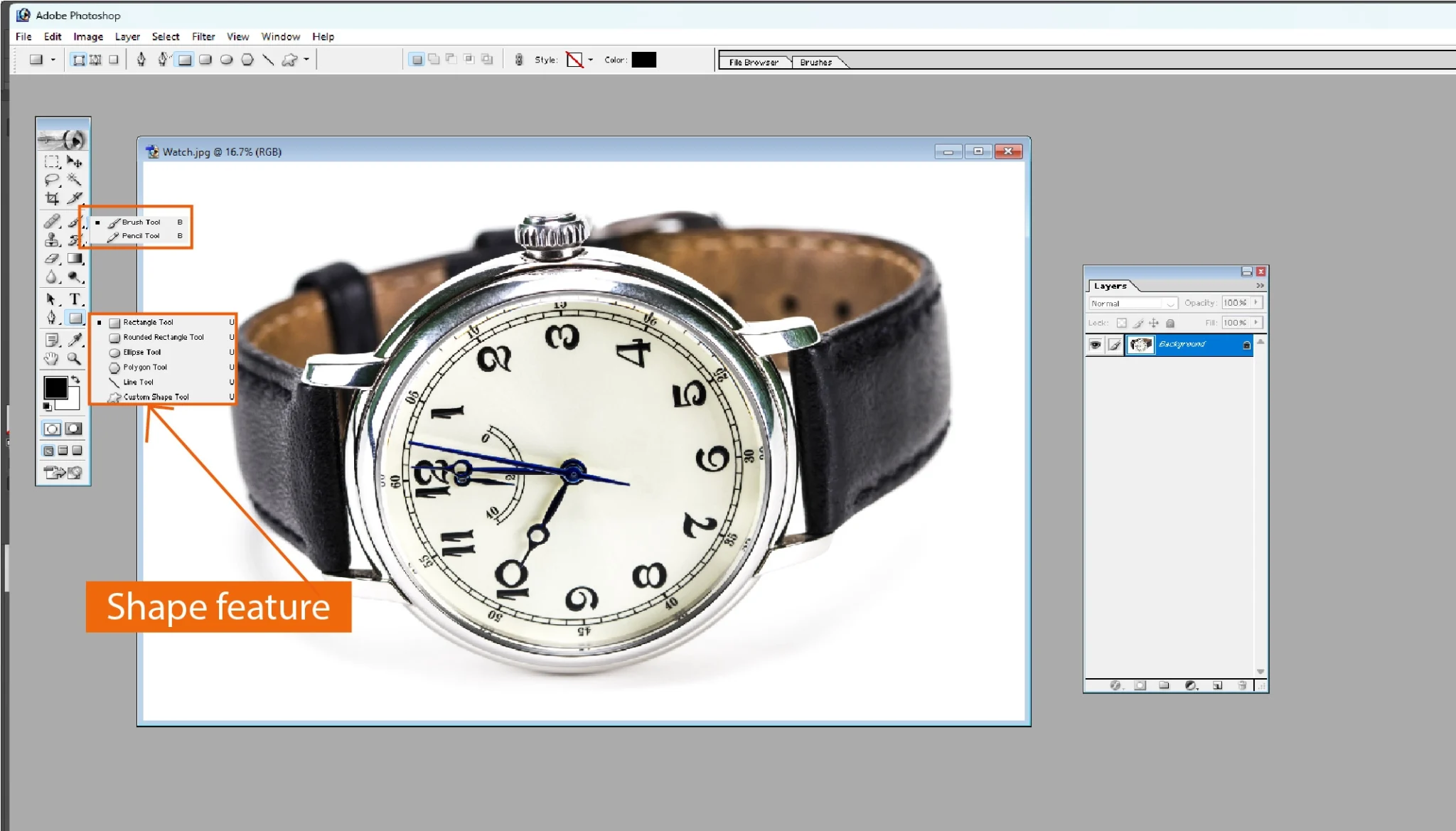 Shape Tool in Adobe Photoshop 7.0 for creating logos, banners, and design elements